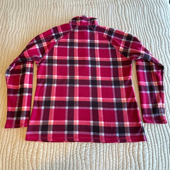 EDDIE BAUER Pink Checked Quarter Zip Fleece Women’s Large - Picture 3 of 7